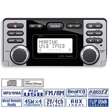 CLARION CMD8 - Wasserfester Marine iPhone/iPod/CD-/USB-/MP3-/WMA-Receiver (180 Watt / 2DIN)